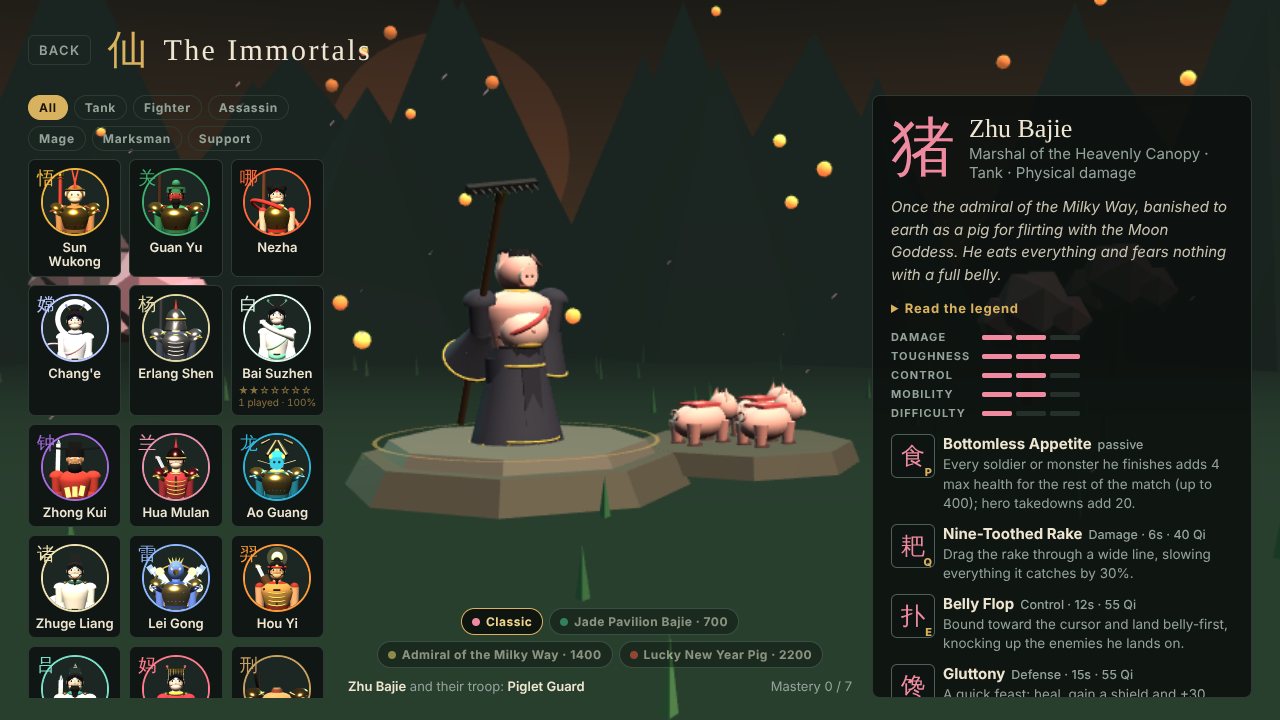 An immortal's abilities and troop