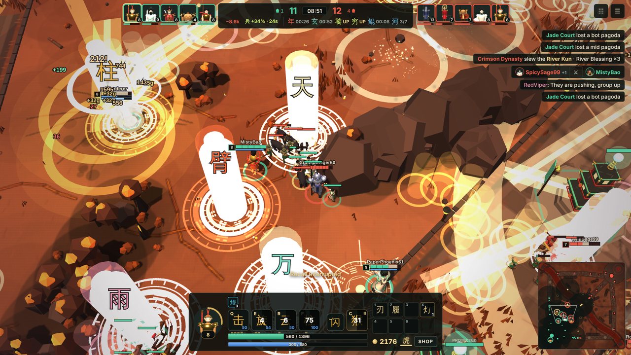 A teamfight in the Flaming Mountains
